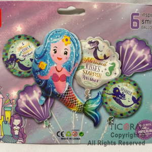 SET DE GLOBOS METALIZADO LA SIRENITA 6 UNIDADES X 1